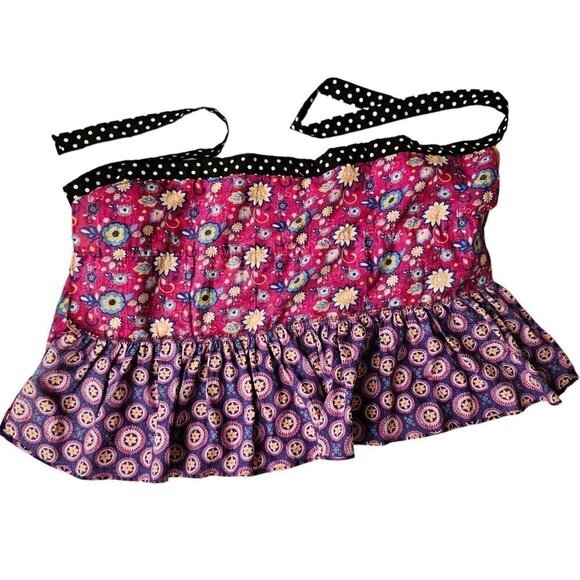 Waist Apron Floral‎ Pattern Polka Dot Layered Gathered Colorful Cotton Half New - Picture 3 of 5